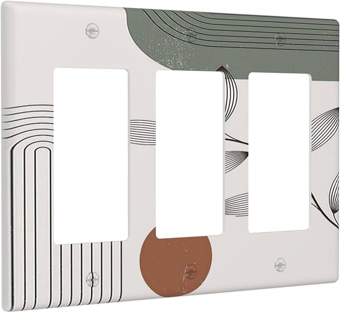 Light Switch Covers Sage Green Boho Nature Art Minimalist Geometric Plant 3 Gang Rocker Electrical GFCI Decorative Triple Outlet Wall Plate Cover Switchplate for Bedroom living Room Decor