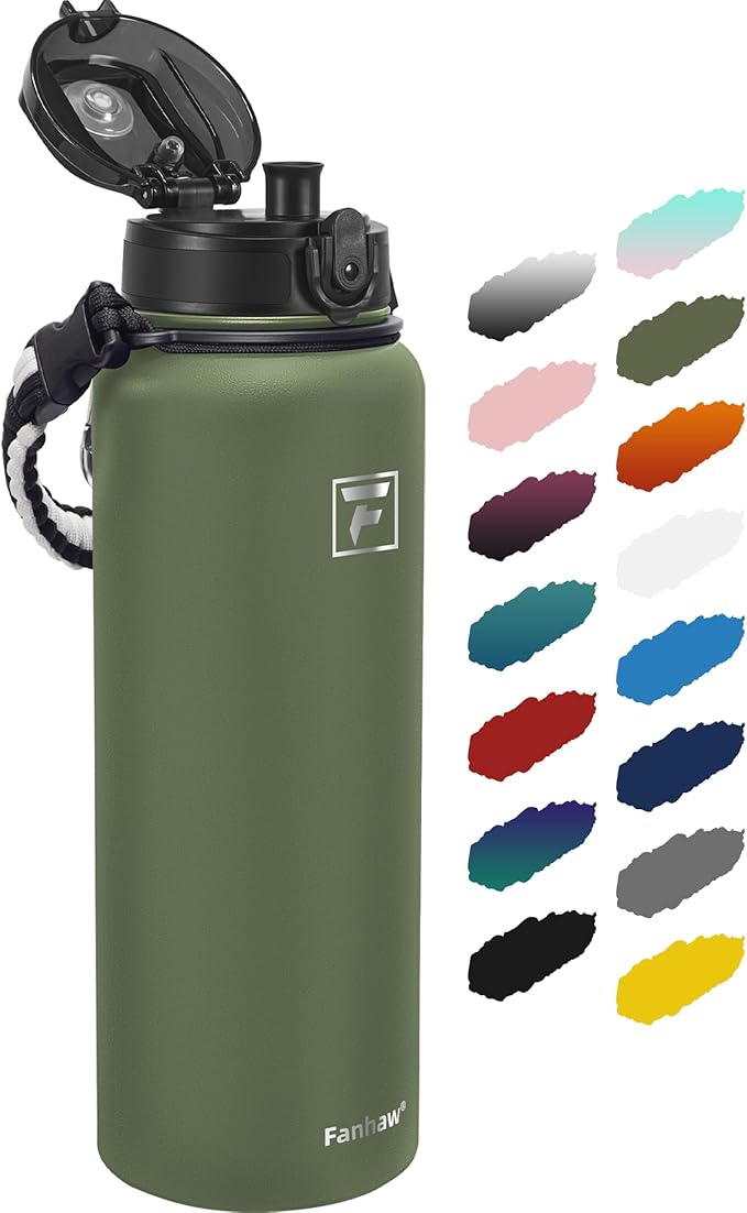 Fanhaw 40 oz Insulated Stainless Steel Water Bottle with Chug Lid, Leakproof & Sweat-Free Extra-Large Metal Bottle for Outdoor, Hiking & Gym (Olive Green)
