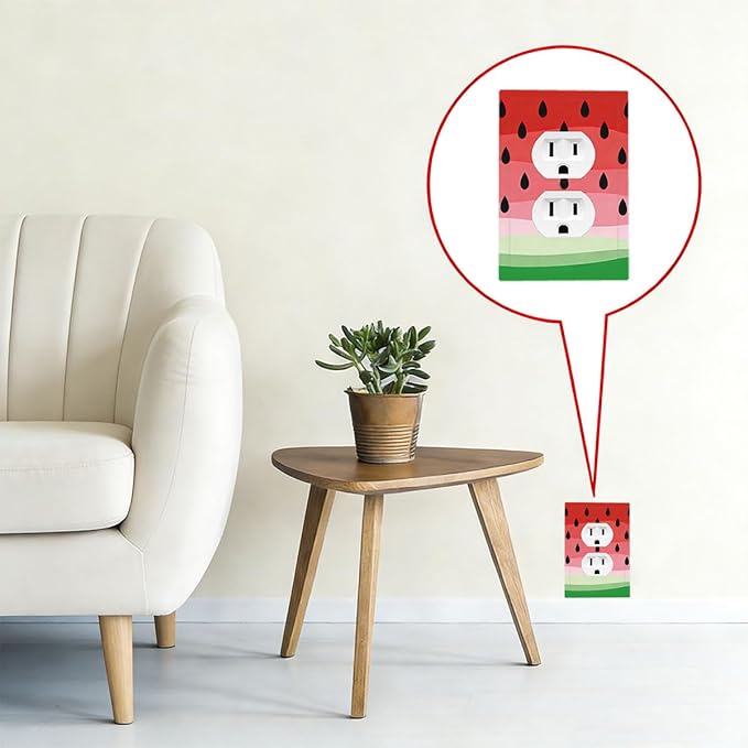 Gradient Watermelon Slice & Seeds Duplex Wall Plate - 1-Gang Standard US Size Summer Freshness Playful Fruit Design Outlet Covers for Kitchen Decor