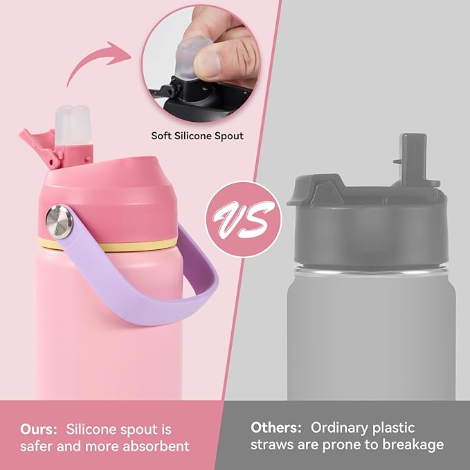Fijinhom 24oz Insulated Stainless Steel Water Bottle, Wide Mouth Double Wall Vacuum, Silicone Straw, Sweat & Leak Proof, BPA Free Insulated Water Flask for Travel, Keep Cold 24h Hot 12h, Cherry