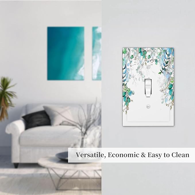 Decorative Light Switch Plate Covers Bohemian Green Eucalyptus Leaf Pine Leaves 1 Gang Wall Plate Single Toggle Switch Cover Plate Jumbo Electrical Switchplate Receptacle Faceplate