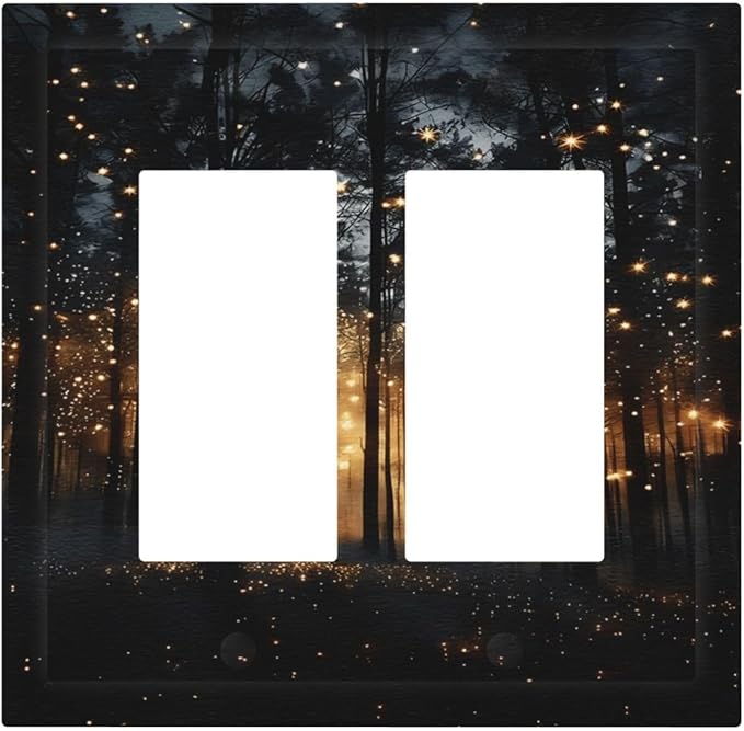 Whimsical Nature Enchanted Forest Landscape Decorative Outlet Covers 2 Gang Double GFCI Rocker Electrical Wall Panels Light Switch Cover Plate for Bedroom Living Room Decor