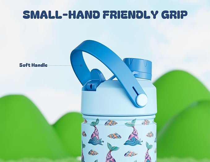 POWCAN 2 Pack 18 oz Insulated Water Bottle for School: Leakproof, 2-in-1 Straw Spout Lid, BPA-Free, Keep Cold 24 Hrs, Stainless Steel Cup for Sports, Travel, Gift (Splash Tails & Starry Mermaid)