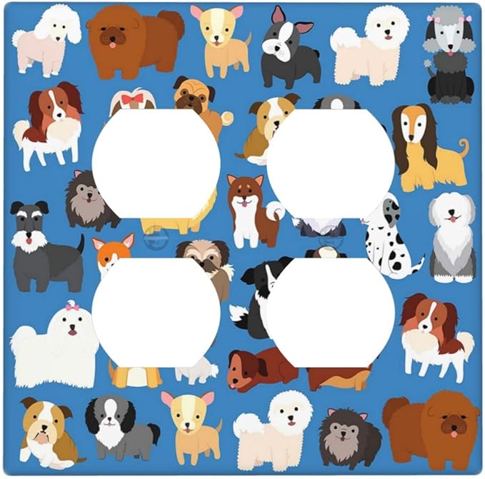 Cute Animal Dogs Puppy Decorative Outlet Cover Double Duplex Light Switch Plate Cover Electricity Receptacles Plates For Home Kitchen Living Bedroom 4.6 * 4.5