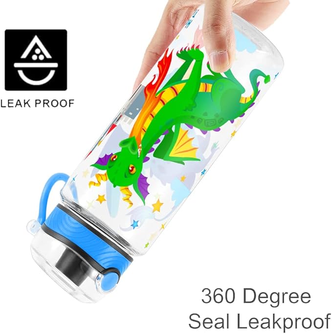 Home Tune Cute Water Bottle for School Kids Girls, BPA FREE Tritan & Leak Proof & Easy Clean & Carry Handle, 23oz/ 680ml (Fire Dragon)