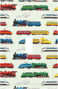 Vintage & Modern Trains 1-Gang Toggle Light Switch Plate, Colorful Locomotive Retro Steam & High-Speed Decorative Wall Plate for Boys Room