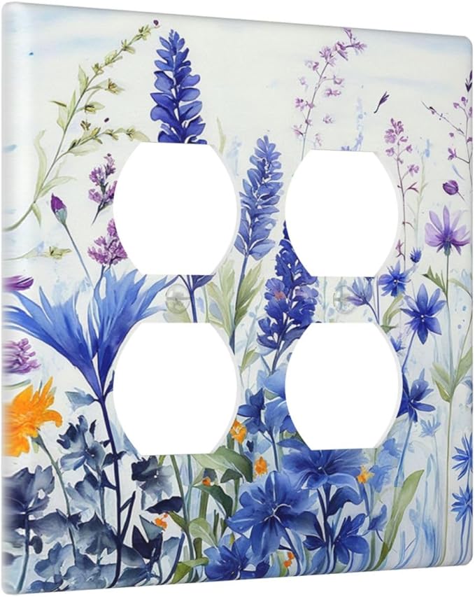 Personalized Light Switch Cover Plate Lavender Watercolor Wildflowers Colorful floral 2 Gang Decorative Switch Plate Double Duplex Wall Plates Switch Plates and Outlet Covers for Bathroom Bedroom