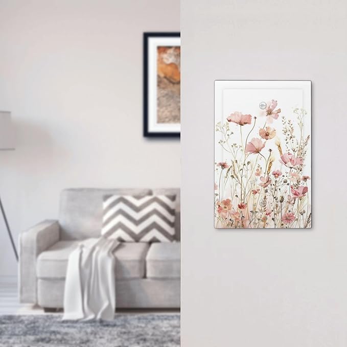 Boho Floral Watercolor Pink Wildflower Butterfly Light Switch Cover Plate 1 Gang No Device Blank Electrical Wall Plates Faceplate Decorative Switch Plate for Bedroom Living Room Decor