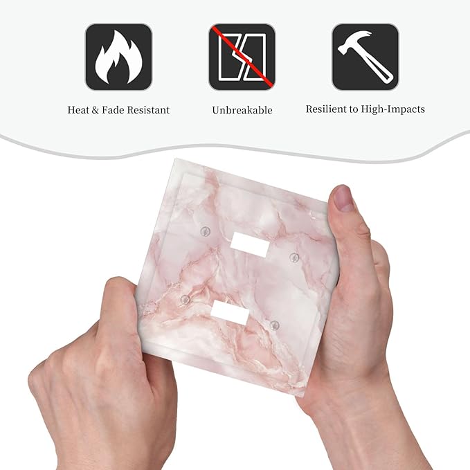 Light Switch Cover Plate Pinkish-White Marble Abstract Luxury Elegant 2 Gang Double Switch Plate Covers Toggle Wallplate Decorative Outlet Covers Electrical Switchplate for Bathroom Home