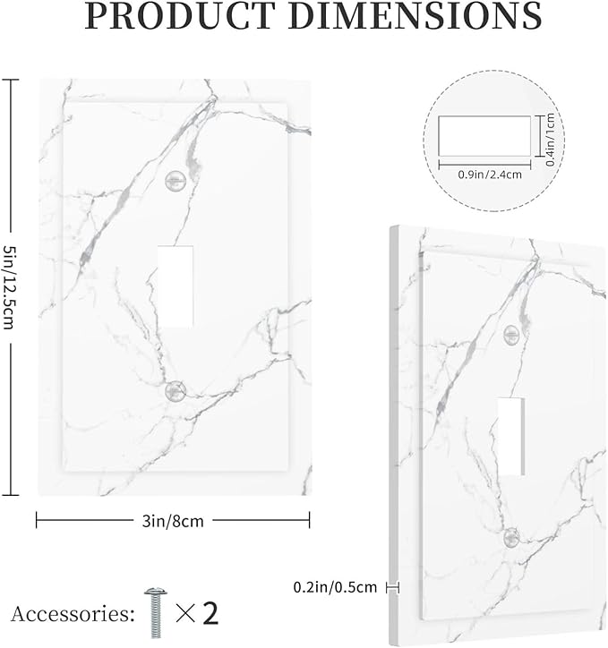 Luxurious White Marble Abstract Print Decorative Light Switch Cover 1 Gang Single Toggle Device Electrical Faceplate Switchplates Decorator Outlet Wall Plate for Bathroom Kitchen Bedroom Decor