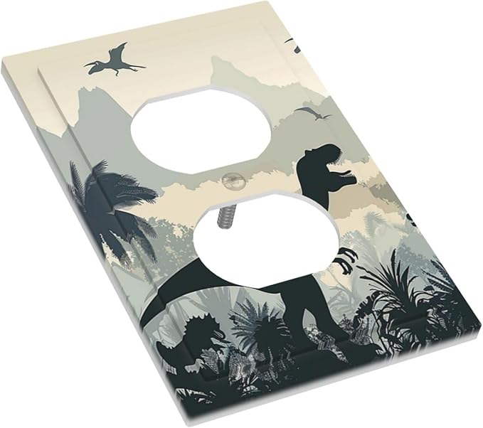 Outlet Covers Prehistoric World Dinosaur Cartoon Fores 1 Gang Duplex Light Switch Cover Decorative Switch Plates Electrical Receptacle Faceplate Wall Plate for Kids Room Nursery