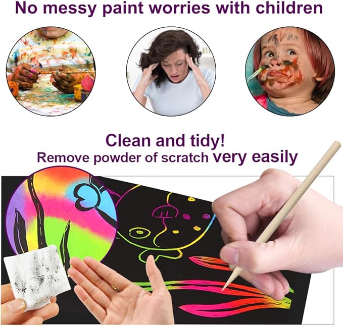 FUNNYB&G Rainbow Scratch Paper Art for Kids - 60 Pcs Magic Rainbow Scratch Paper Off Set Scratch Easter Crafts Arts Supplies Kits Pads Sheets for Party Games Valentine's Day Christmas Birthday Gifts