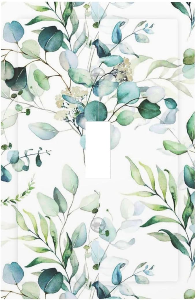 Green Olive Sage Eucalyptus Leaves Single Toggle Light Switch Plate Outlet Cover Decorative One Device Wall Plate 1-Gang Electrical Switch Faceplate