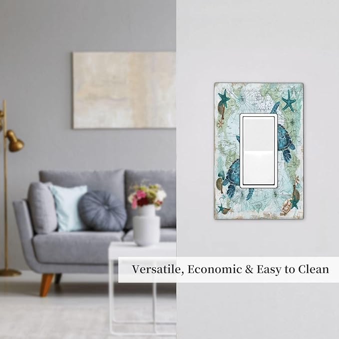 Decorative Outlet Covers Nautical Green Sea Turtles Beach Blue Ocean 1 Gang Single Rocker Light Switch Cover Plate Wall Plates Gfci Faceplate For Bathroom Kids Room Decor