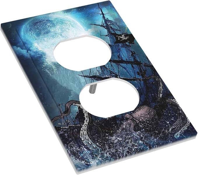 Moon Ocean Nautical Octopus 1 Gang Outlet Plate Covers Decorative Single Duplex Wall Plate Electrical Receptacle Light Switch Cover Electric Switchplate Country Decor