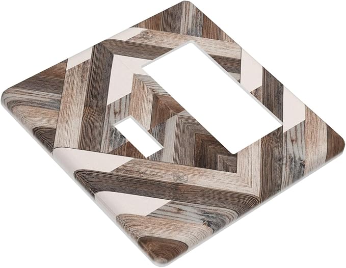 Polygon Collage Abstract Shapes Rustic Wood Panel Print Outlet Covers 1 Toggle 1 Rocker Combination Decorative Wall Plate Electrical Switch Plates Light Switch Cover Plate for Farmhouse Bedroom Decor