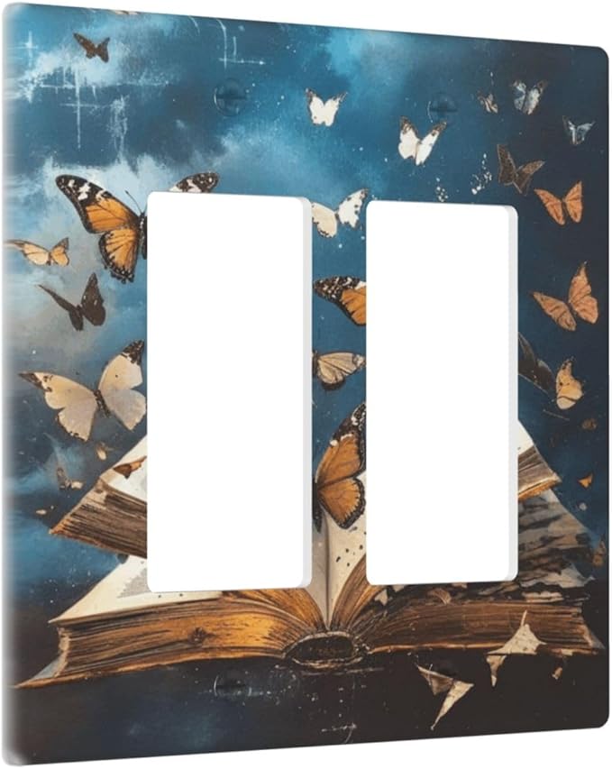Decorative Art Light Switch Covers Butterflies from the Book 2 Gang Dual Rocker Outlet Switch plate Faceplate GFCI for Home Decor