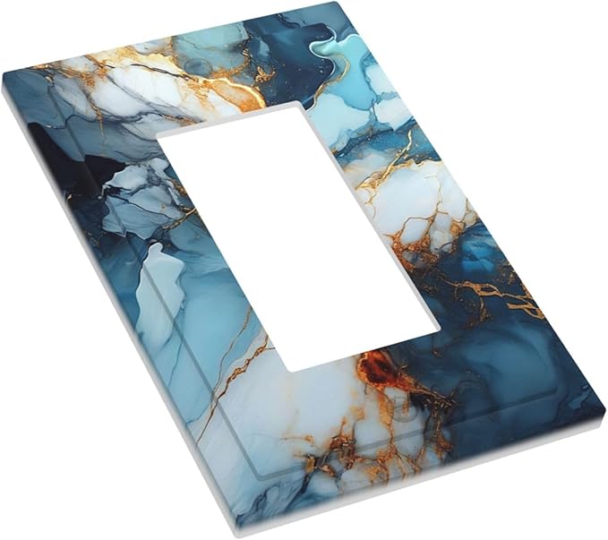 Light Switch Cover Plate Golden Abstract Luxury Marble 1 Gang Outlet Covers Single Rocker Decorative Switch plates Electrical Wall Plates GFCI Receptacle for Livingroom Bathroom Decor