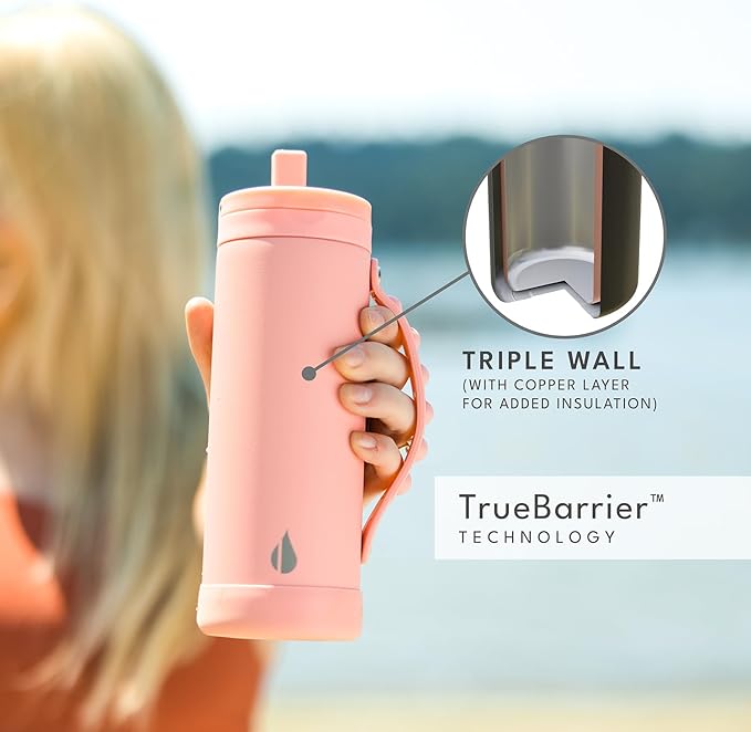 Elemental Iconic Kids Water Bottle for School - 100% Leak-Proof Insulated Water Bottles with Straw Lid & Pop-It Handle for Boys & Girls - Triple-Wall Insulated & BPA-Free, 14oz – Rose