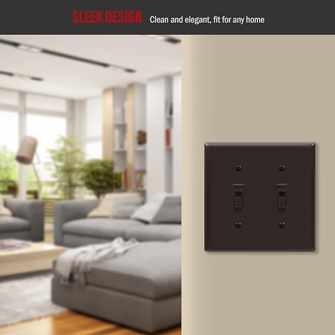 ENERLITES Double Toggle Switch Cover, Two Gang Light Switch Wall Plate, Standard Size 2-Gang 4.5" x 4.5", Unbreakable Polycarbonate Thermoplastic, UL Listed, 8812-BR, Brown