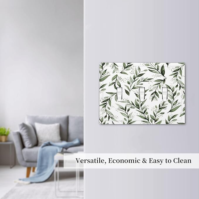 Green Leaf Olive Leaf Sage Floral Decorative Switch Plates 3 Gang Wall Plate Triple Toggle Light Switch Cover Faceplate Electrical Wall Panels for Bedroom Living Room Decor