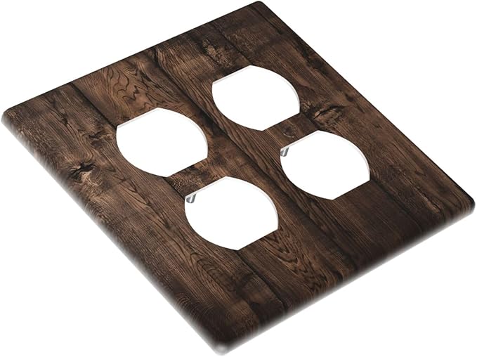 Rustic Brown Wood Plank Vintage Wooden Texture Print Outlet Covers 2 Gang Double Duplex Decorative Light Switch Covers Electrical Wallplates Socket Faceplate for Farmhouse Home Decor