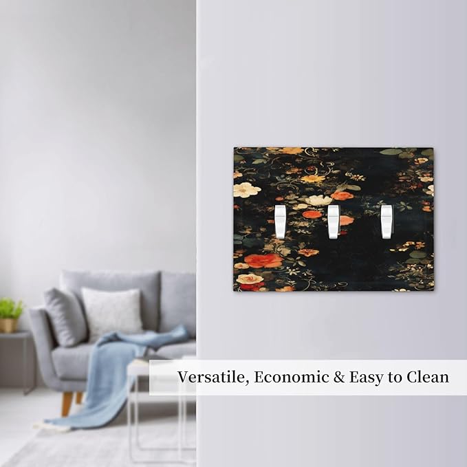 Vintage Orange Pink Black Roses Floral Flower Decorative Switch Plates 3 Gang Wall Plate Triple Toggle Light Switch Cover Faceplate Electrical Wall Panels for Farmhouse Bedroom Decor