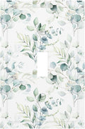Watercolor Spring Sage Green Eucalyptus Leaves Plant Nature Herb Botanical Floral 1 Gang Electrical Single Toggle Device Switch Wall Plate Jumbo Size Decorative Outlet Light Switch Cover Faceplate