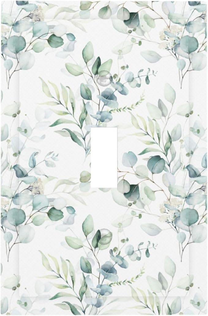 Watercolor Spring Sage Green Eucalyptus Leaves Plant Nature Herb Botanical Floral 1 Gang Electrical Single Toggle Device Switch Wall Plate Jumbo Size Decorative Outlet Light Switch Cover Faceplate