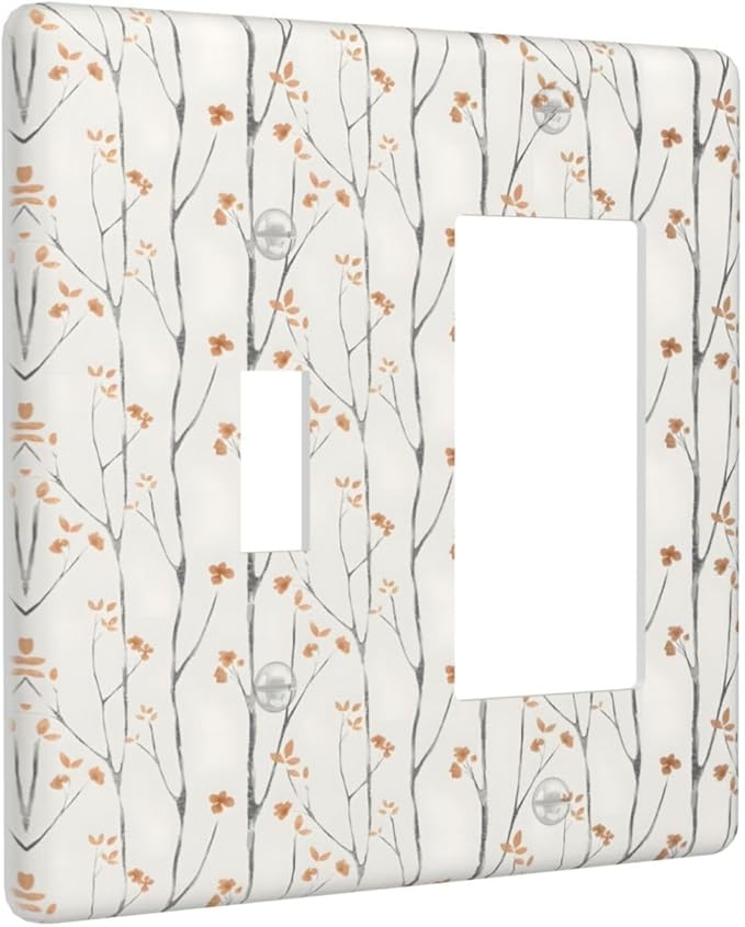 Boho Floral Watercolor Tree Branch Flower Minimalist Outlet Covers 1 Toggle 1 Rocker Combination Decorative Wall Plate Electrical Switch Plates Light Switch Cover Plate for Bedroom Living Room Decor