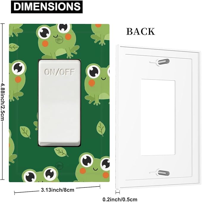 Cute Green Frogs Single Rocker Switch Cover - 1-Gang Standard US Size Whimsical Froggy Friends Light Switch Covers, Playful Amphibian for Boys & Girls Room Decor
