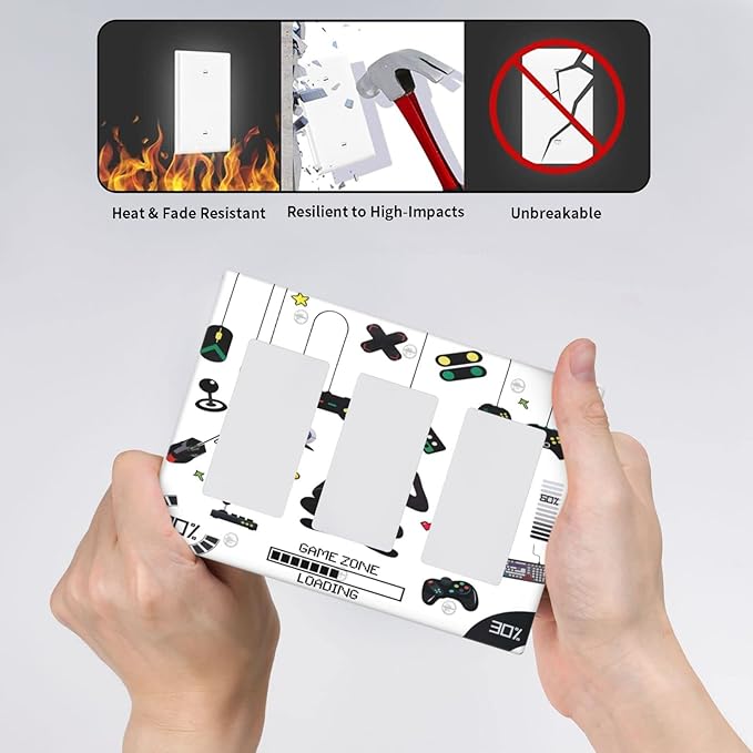 3 Gang Decora Wall Plate Gamer Room Video Game Decor Triple Rocker Light Switch Plate Covers Decorative Gifi Lightswitch Faceplate for Bathroom Kitchen 6.38" X 4.9"