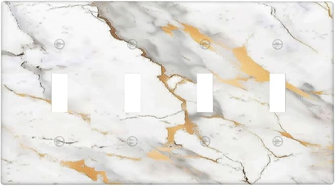 Light Switch Covers Marbling Style White Background Gold Gray Stripes Quad Toggle Electrical Faceplate 4 Gang Wall Plate Decorative Switch Plates For Bathroom Kitchen Decor