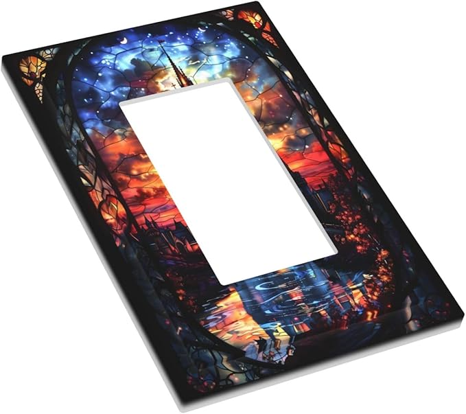 Medieval Fantasy Castle Magic Academy Decorative Outlet Covers 1 Gang Single Rocker Light Switch Cover Plate Wall Plates GFCI Faceplate for Kids Room Bedroom Decor