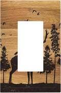 Elk Moose Forest Hunting Pyrography Art Wood Texture Print Decorative Outlet Covers 1 Gang Single Rocker Light Switch Cover Plate Wall Plates GFCI Faceplate for Farmhouse Bedroom Decor