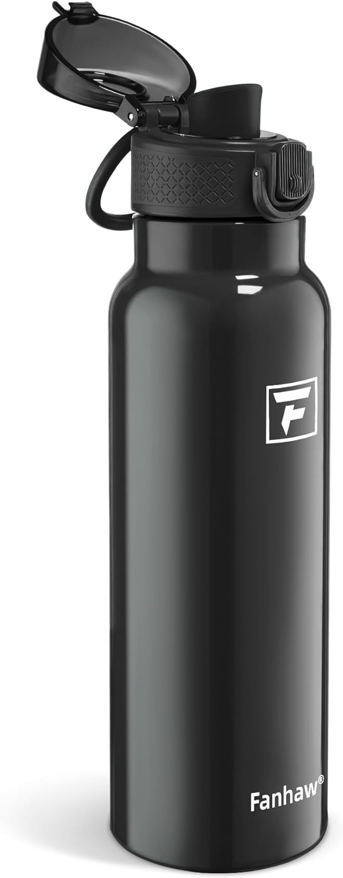 Fanhaw Daylite Series 24 oz Stainless Steel Insulated Water Bottle with Silicone Spout Lid, Double-Wall Vacuum Leakproof Metal Bottle, Anniversary Birthday Gift for Kids, Women & Men (Glossy Black)