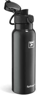 Fanhaw Daylite Series 24 oz Stainless Steel Insulated Water Bottle with Silicone Spout Lid, Double-Wall Vacuum Leakproof Metal Bottle, Anniversary Birthday Gift for Kids, Women & Men (Glossy Black)