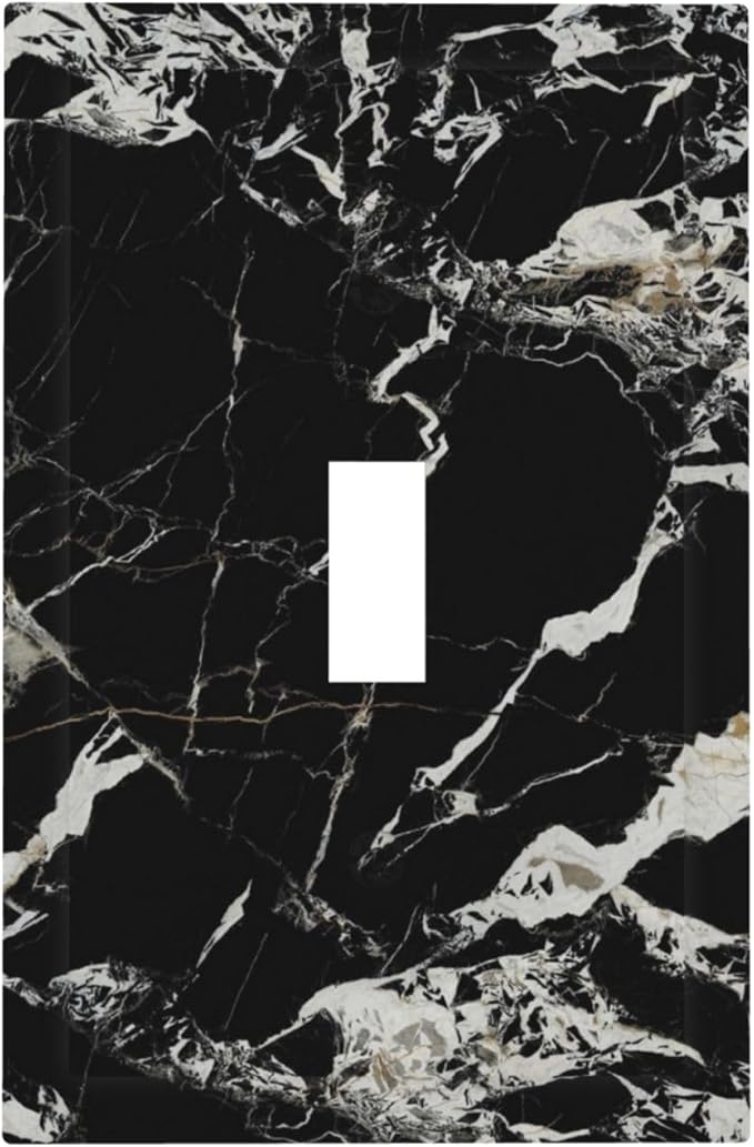 Black Marble Patterns Low Key Luxurious Decorative Light Switch Cover 1 Gang Single Toggle Device Electrical Faceplate Switchplates Decorator Outlet Wall Plate for Bathroom Kitchen Decor