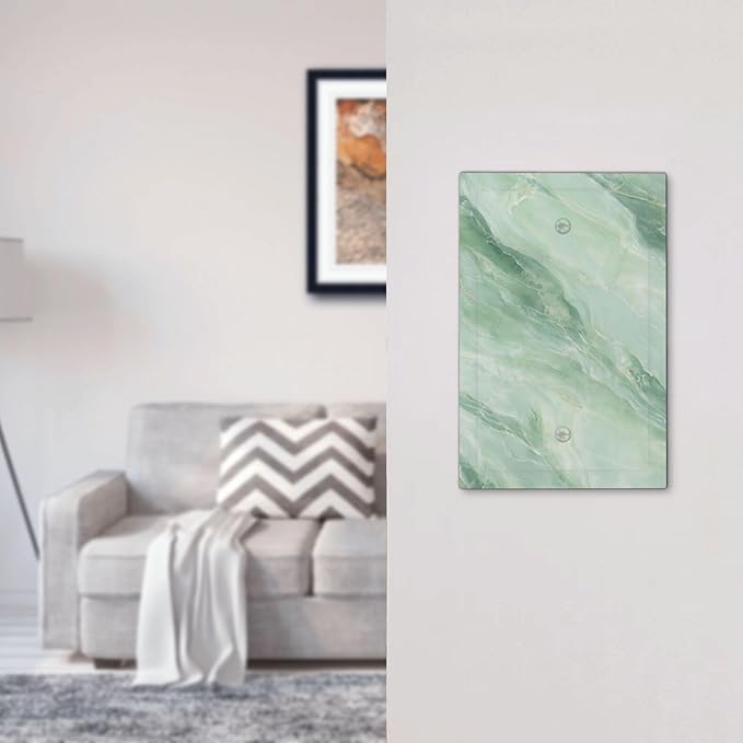 Light Switch Cover Plate Green Marble Pattern 1 Gang No Device Blank Wall Plate Decorative Switch Plate Covers Electrical Outlet Cover for Home Bedroom Decor