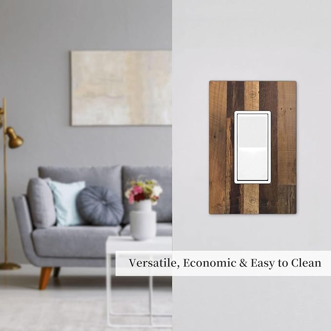 Decorative Outlet Covers Natural Wood Brown Wooden Planks 1 Gang Single Rocker Light Switch Cover Plate Wall Plates Gfci Faceplate For Farmhouse Cabin Decor