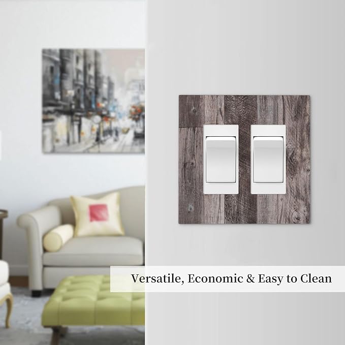 Decorative Outlet Covers Rustic Dark Grey Wood Retro Country Wooden 2 Gang Double GFCI Rocker Electrical Wall Panels Light Switch Cover Plate for Farmhouse Cabin Decor