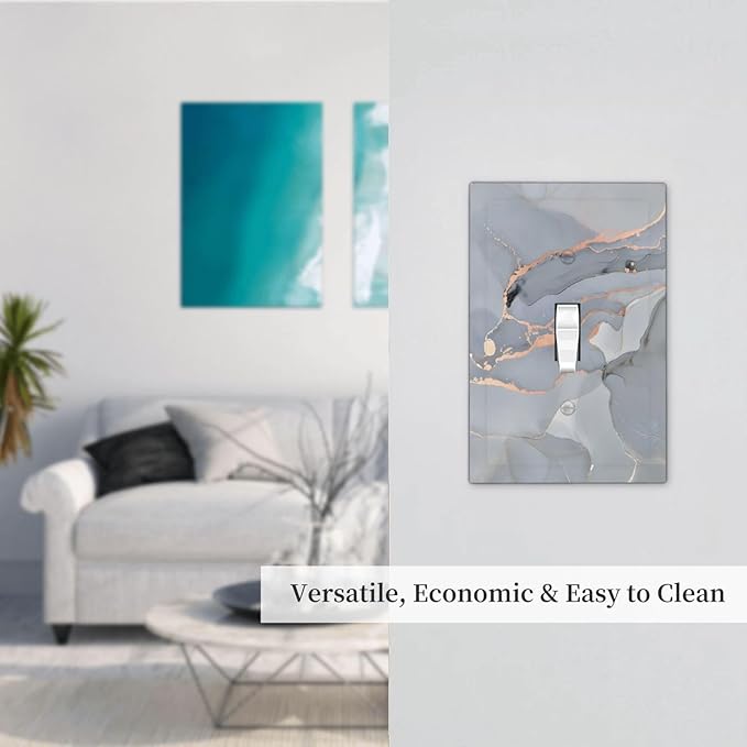 Gray And Gold Marble Abstract Luxury Print Decorative Light Switch Cover 1 Gang Single Toggle Device Electrical Faceplate Switchplates Decorator Outlet Wall Plate for Bathroom Kitchen Bedroom Decor
