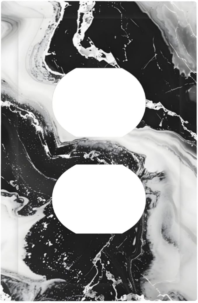 Ink Painting Marble Black White Abstract Luxurious Print Outlet Covers 1 Gang Duplex Light Switch Cover Decorative Switch Plates Electrical Receptacle Faceplate Wall Plate for Kitchen Office Decor