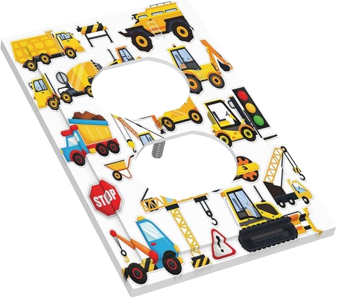 Yellow Truck Cartoon Transportation 1 Gang Outlet Plate Covers Decorative Single Duplex Wall Plate Electrical Receptacle Light Switch Cover Art Faceplate Switchplate for Kidroom Bedroom Decor