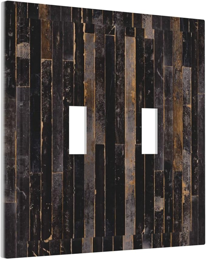 Decorative Switch Plate Covers Black Farmhouse Wood Board 2 Gang Double Toggle Light Switch Cover Western Country Lodge Electric Wall Plate Dual Device Electrical Faceplate for Bedroom Home