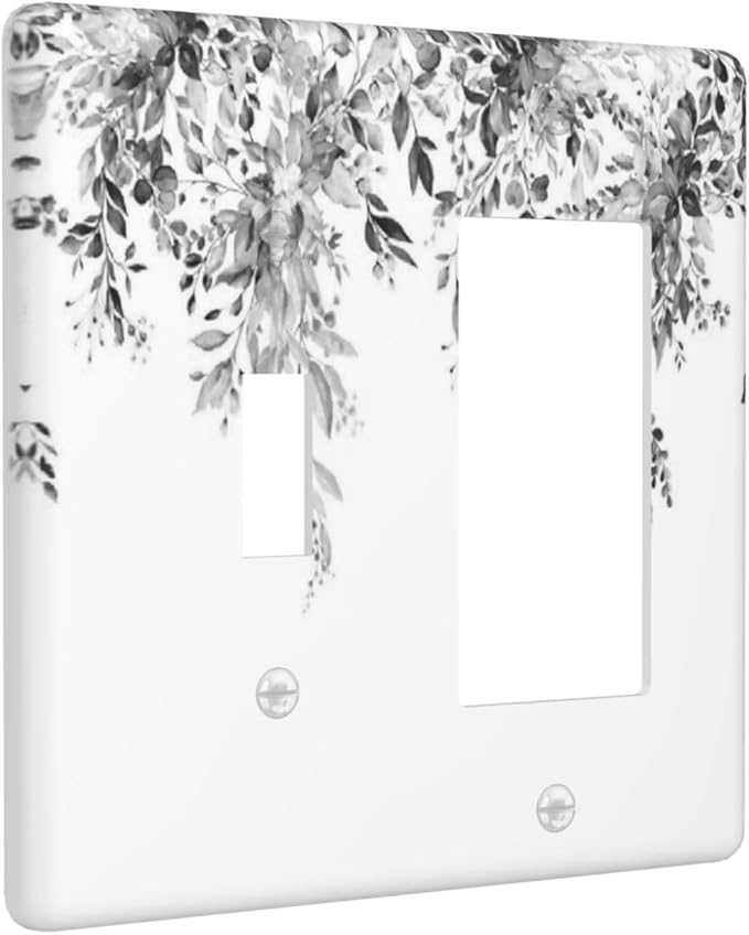 Outlet Covers Grey Floral Plant Eucalyptus Leaf Flower 1 Toggle 1 Rocker Combination Decorative Wall Plate Electrical Switch Plates Light Switch Cover Plate For Bed Room Living Room Decor