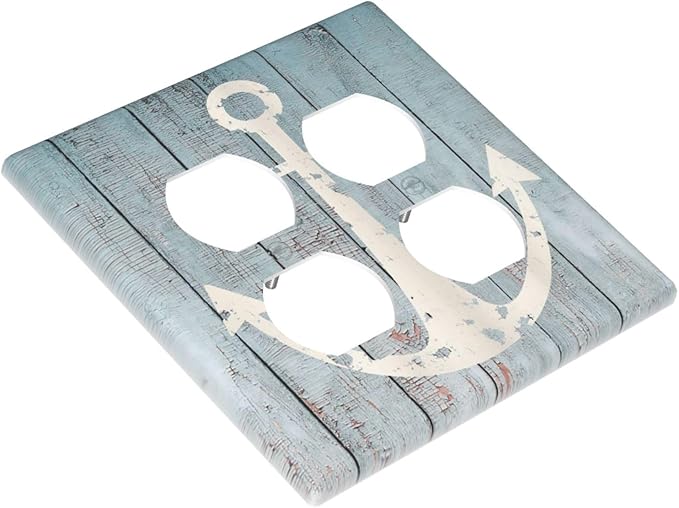 Anchor Rustic Sailing Nautical Wooden Planks Marine Outlet Covers 2 Gang Double Duplex Decorative Light Switch Covers Electrical Wallplates Socket Faceplate for Bathroom Farmhouse Decor