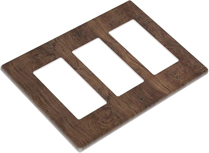 Light Switch Covers Rustic Vintage Wood Grain Brown 3 Gang Rocker Electrical GFCI Decorative Triple Outlet Wall Plate Cover Switchplate for Farmhouse Cabin Decor