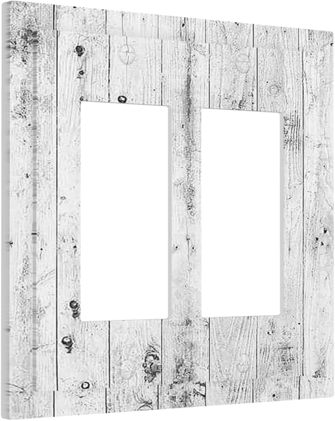 Decorative Outlet Covers Rustic White Grey Wood Grain 2 Gang Double GFCI Rocker Electrical Wall Panels Light Switch Cover Plate for Farmhouse Home Decor