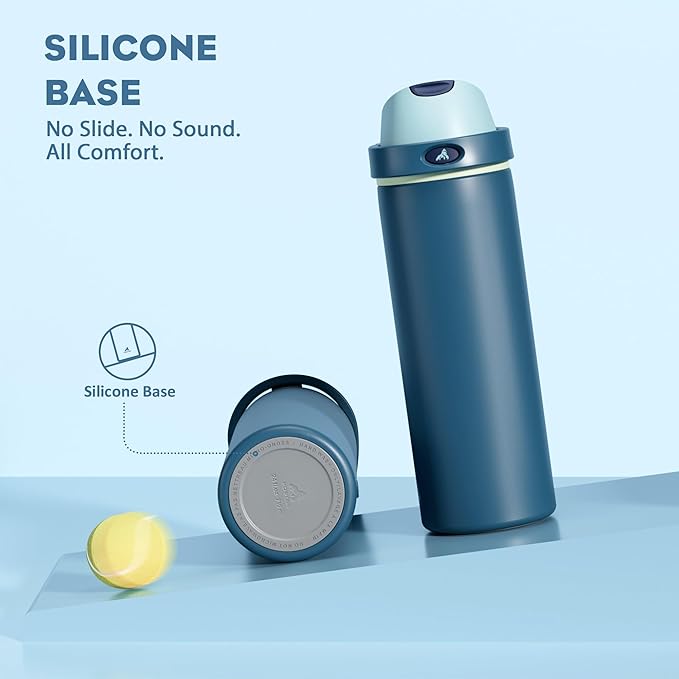 POWCAN 24 oz Insulated Stainless Water Bottle: 2-in-1 Push-Button Spout & Quick-Flip Straw, Leakproof, Cold 24 Hrs, Fits Car Cup Holder, Reusable Metal Bottle for Sports, School Gift (Denim Blue)